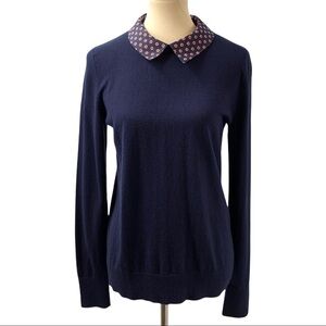 1901 Navy Snap On Collar Cotton Blend Sweater